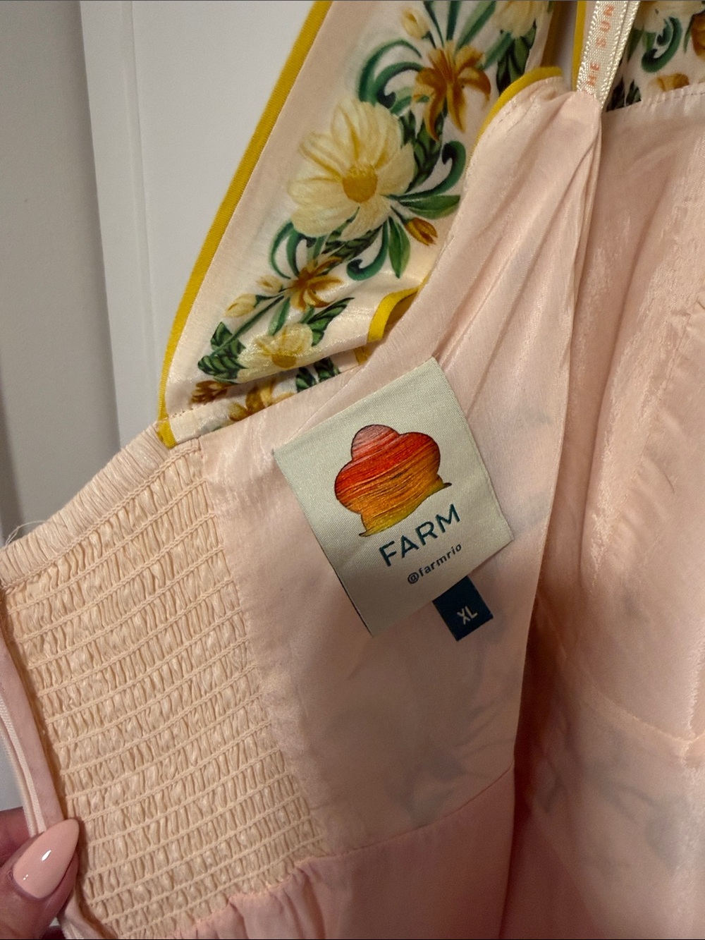 FARM Rio Peach Midi Dress with Green and Yellow Floral Embroidery - Picture 8 of 9
